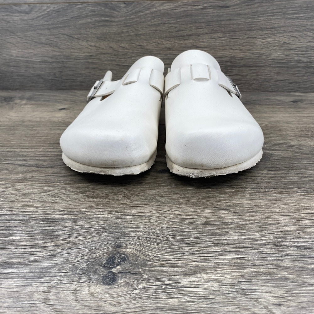 Cushionaire Lane Cork Footbed Clogs Womens 9M White Vegan Leather Buckle Mules - Picture 5 of 10
